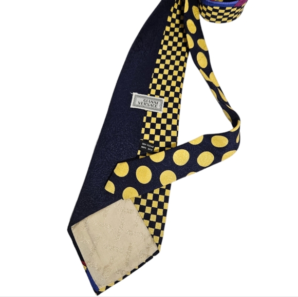 GIANNI VERSACE Black/Yellow Geometric Art Silk LUXURY Tie HANDMADE SPAIN - Picture 5 of 5